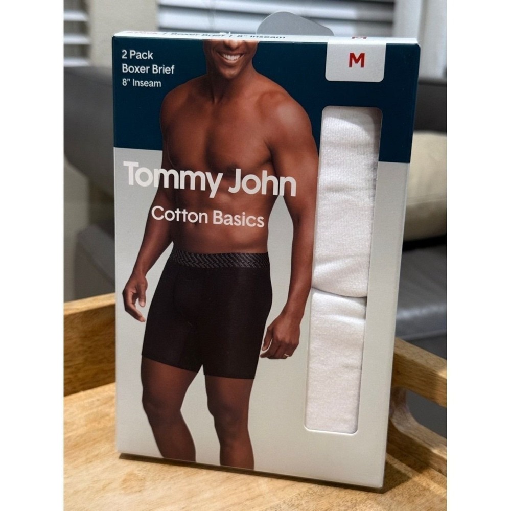 Tommy John Cotton Basics Boxer Brief 2-Pack 8" Inseam White Size Medium NWT